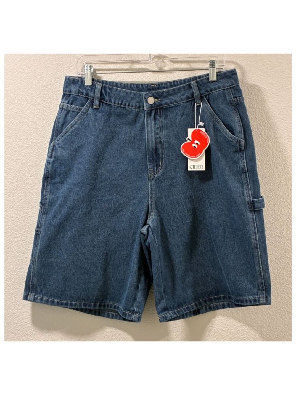 CIDER Denim Mid-Rise Wide Leg Cargo Bermuda Shorts Dark Wash Women XL